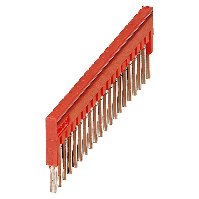 Phoenix Contact PE-Steckbrücke FBS 20-3,5 3213069 - Rot - Ein roter Stiftleisten-Steckverbinder mit geraden Kontakten, ideal für Leiterplattenanwendungen in der Elektronik.