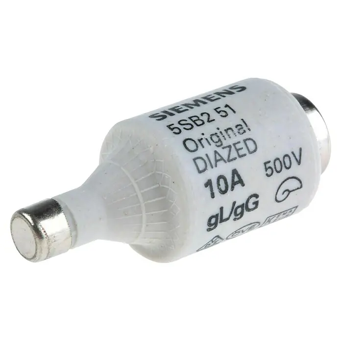 ASS Diazed-Sicherung - 10 A, 500 V, E27, DII, 5 Stk. - Eine 10A DIAZED Sicherung von Siemens, gekennzeichnet mit 5SB2 51 und einer Spannung von 500V.