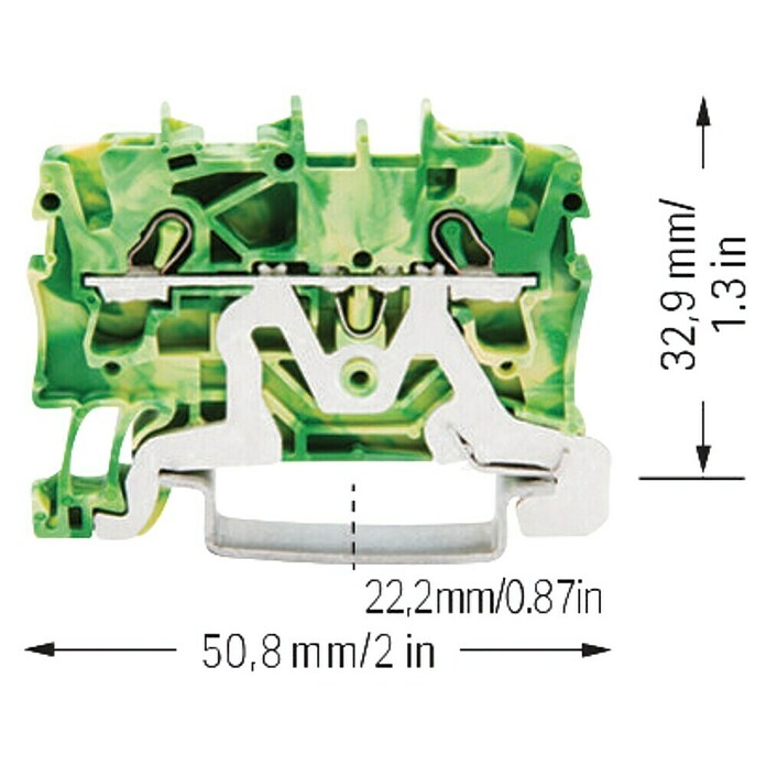 Wago Durchgangsklemme (Querschnitt: 0,25 mm² - 4 mm², L x B x H: 48,5 x 5,2 x 33 mm, Grün/Gelb) | BAUHAUS