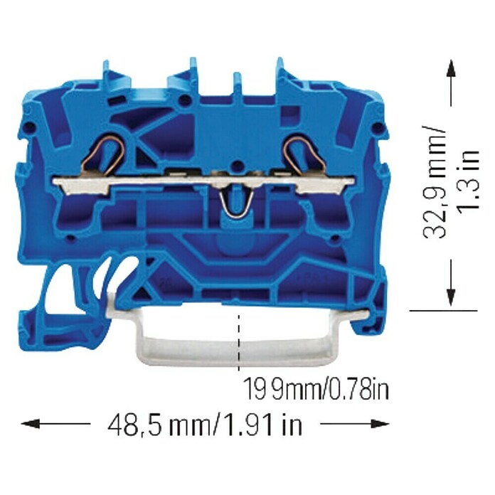 Wago Durchgangsklemme (Querschnitt: 0,25 mm² - 2,5 mm², L x B x H: 48,5 x 5,2 x 33 mm, Blau) | BAUHAUS