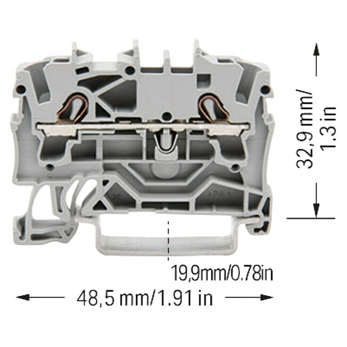 Wago Durchgangsklemme (Querschnitt: 0,25 mm² - 2,5 mm², L x B x H: 48,5 x 5,2 x 33 mm, Grau) | BAUHAUS