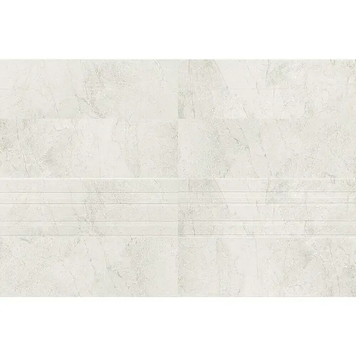 Wandfliese Lorena - 40 x 120 cm, Perla, Matt - Marmorfliese mit linearem Reliefmuster. Diese elegante Fliese bietet eine stilvolle und moderne Optik für jeden Raum mit ihrem anspruchsvollen Design.