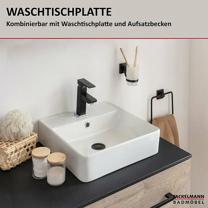 Fackelmann Oxford Waschtischunterschrank - Nature Oak Holzoptik, B x T x H: 600 x 488 x 509 mm - Waschbeckenplatte für das Badezimmer. Kombinierbar mit Waschtischplatte und Aufsatzbecken für ein modernes Badezimmerdesign.