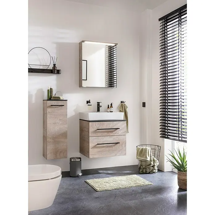 Fackelmann Oxford Hängeschrank - Nature Oak Holzoptik, B x T x H: 302 x 320 x 822 mm - Modernes Badezimmer mit Waschtischunterschrank in Holzoptik, Spiegel, WC und Accessoires für ein stilvolles Ambiente.