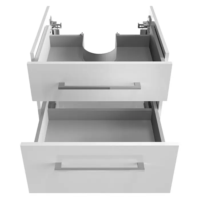 Fackelmann Oxford Waschtischunterschrank - Weiß, B x T x H: 600 mm x 488 cm x 509 mm - Ein moderner Badezimmerschrank mit zwei Schubladen und eleganten Griffen, ideal für stilvolle Badezimmer.