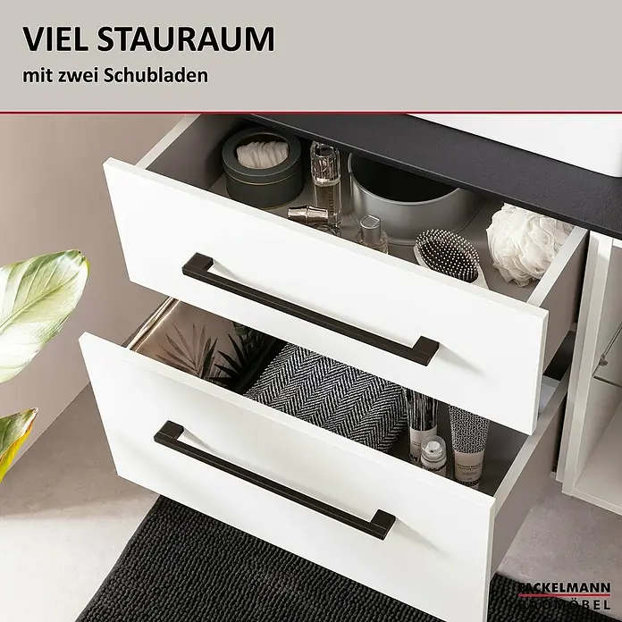 Fackelmann Oxford Waschtischunterschrank - Weiß, B x T x H: 600 mm x 488 cm x 509 mm - Möbelstück mit viel Stauraum und zwei Schubladen, ideal zur Aufbewahrung von Badutensilien und anderen Gegenständen.