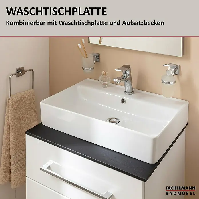 Fackelmann Oxford Waschtischunterschrank - Weiß, B x T x H: 600 mm x 488 cm x 509 mm - Waschtischplatte: Die perfekte Ergänzung für Ihr Badezimmer. Stilvoll und kombinierbar mit Aufsatzbecken für einen modernen Look.