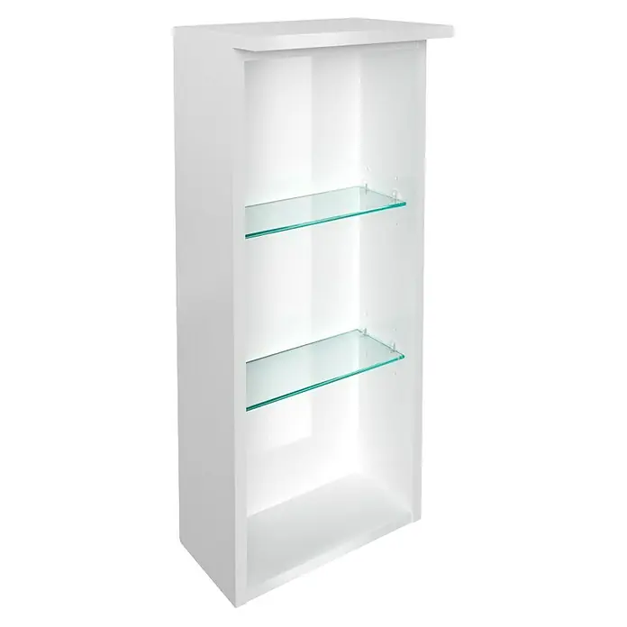 Fackelmann Oxford Bad-Wandregal - Weiß, B x T x H: 300 x 200 x 696 mm - Aufnahme eines weißen Badezimmerschranks mit zwei Glasböden. Eine elegante Lösung für die Badaufbewahrung mit klaren Linien und minimalistischem Design.