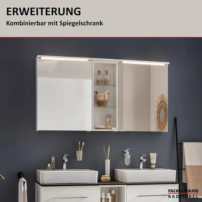 Fackelmann Oxford Bad-Wandregal - Weiß, B x T x H: 300 x 200 x 696 mm - Badezimmer-Spiegelschrank mit viel Stauraum. Dieser moderne Spiegelschrank bietet viel Platz für Badutensilien und ist kombinierbar.