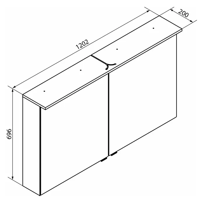 Fackelmann Oxford LED-Spiegelschrank - Weiß, B x T x H: 1.202 x 200 x 700 mm - Produktansicht: Moderner Hängeschrank mit klaren Linien und präzisen Maßen für stilvolle Raumlösungen.