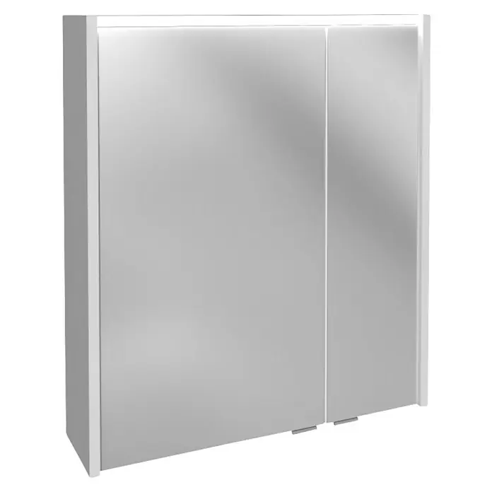 Fackelmann Denver Spiegelschrank - B x H: 600 x 683 mm, Weiß - Bild eines modernen weißen Spiegelschrankes mit klaren Linien und minimalistischem Design, perfekt für Badezimmer.