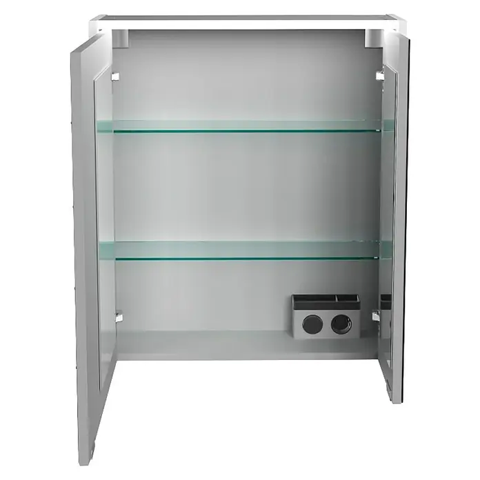 Fackelmann Denver Spiegelschrank - B x H: 600 x 683 mm, Weiß - Ein offener Spiegelschrank mit zwei Glasböden und einer Halterung für Badutensilien. Ideal für Badezimmer und Gäste-WC.