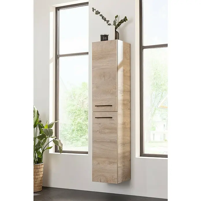 Fackelmann Oxford Hochschrank - Nature Oak Holzoptik, B x T x H: 300 x 318 x 1.620 mm - Helle Holzoptik Badezimmer Hochschrank mit zwei Fächern für stilvolle Badaufbewahrung und moderner Dekoration.