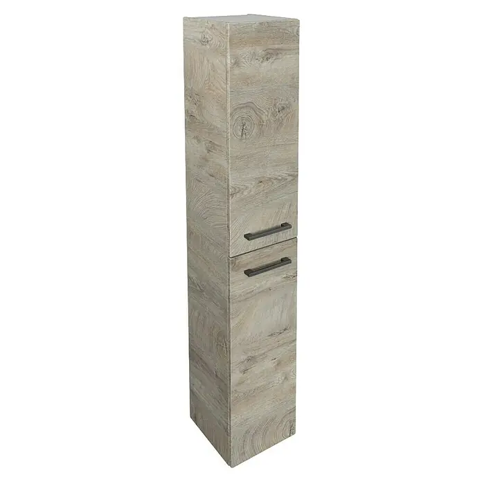 Fackelmann Oxford Hochschrank - Nature Oak Holzoptik, B x T x H: 300 x 318 x 1.620 mm - Ein hochformatiger, schmaler Holzschrank mit zwei Schubladen und Griffen, der Stauraum bietet und ein rustikales Designelement darstellt.