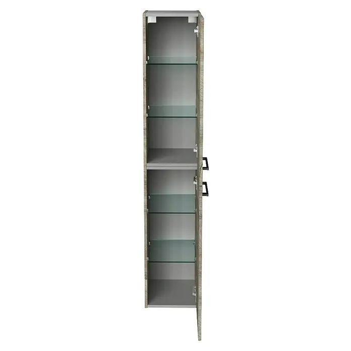 Fackelmann Oxford Hochschrank - Nature Oak Holzoptik, B x T x H: 300 x 318 x 1.620 mm - Ein schmaler, offener Badschrank mit Holzeffekt und mehreren Glasregalen bietet viel Stauraum.