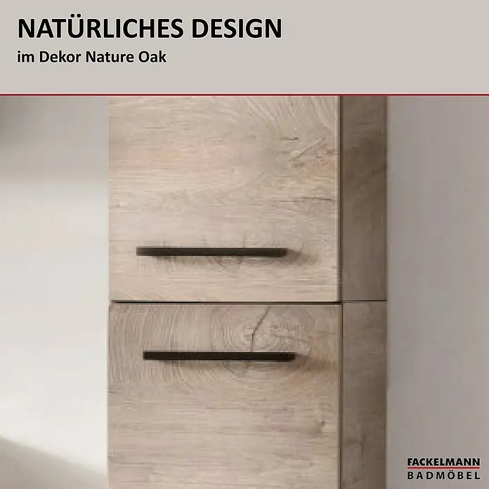 Fackelmann Oxford Hochschrank - Nature Oak Holzoptik, B x T x H: 300 x 318 x 1.620 mm - Badmöbel in Natur-Eiche-Optik mit schlichtem, modernem Design. Die schwarzen Griffe setzen einen stilvollen Kontrast.