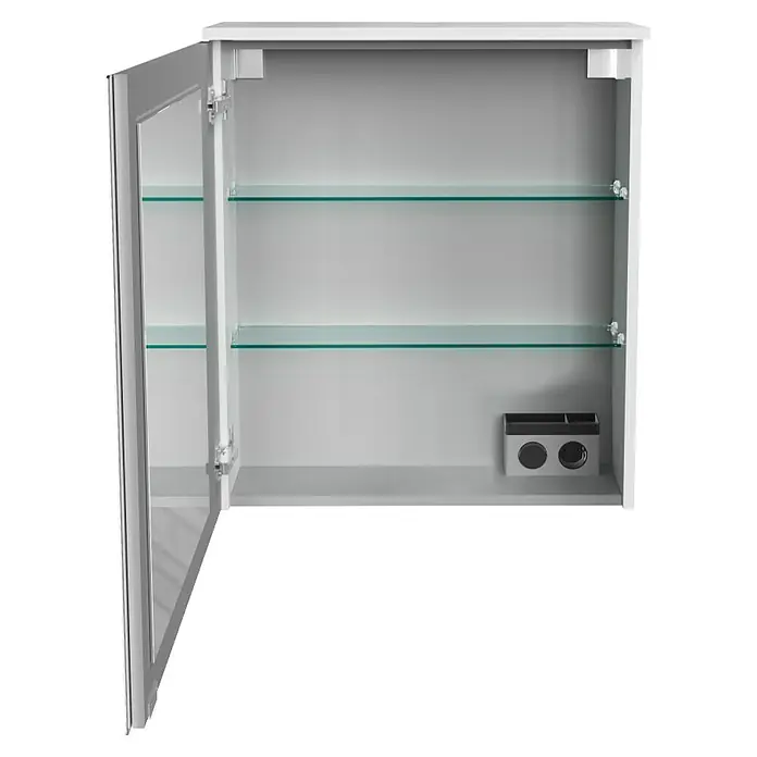 Fackelmann Oxford LED-Spiegelschrank - Weiß, B x T x H: 602 x 200 x 700 mm - Offener Spiegelschrank mit Glasböden und Steckdose. Ideal für Badezimmerutensilien und einfache Elektrifizierung.