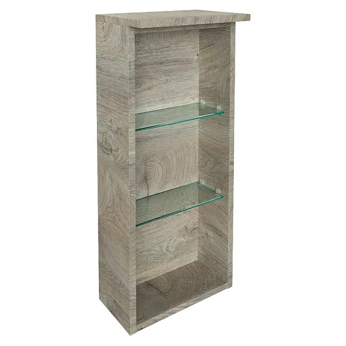 Fackelmann Oxford Bad-Wandregal - Nature Oak Holzoptik, B x T x H: 300 x 200 x 696 mm - Elegantes Holzregal mit zwei Glasböden. Das Regal in Holzoptik bietet stilvollen Stauraum für Bücher und Dekorationen.
