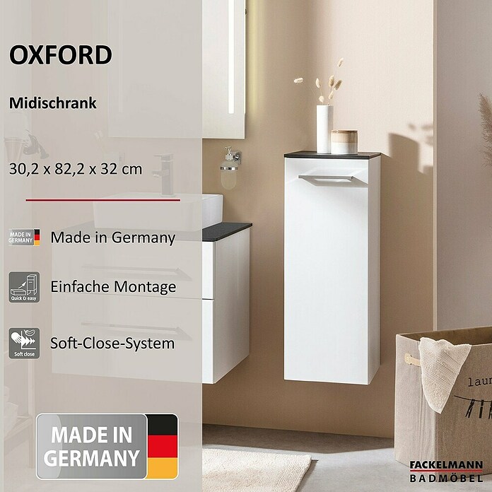 Fackelmann Oxford Hängeschrank midi (Weiß, B x T x H: 302 x 320 x 822 mm) | BAUHAUS