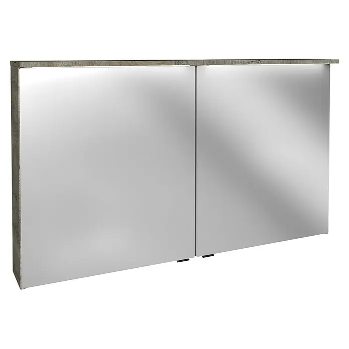Fackelmann Oxford LED-Spiegelschrank - Nature Oak Holzoptik, B x T x H: 1.202 x 200 x 700 mm - Ein rechteckiger Spiegelschrank mit Holzrahmen und zwei Türen bietet praktischen Stauraum und stilvolle Optik für jedes Badezimmer.