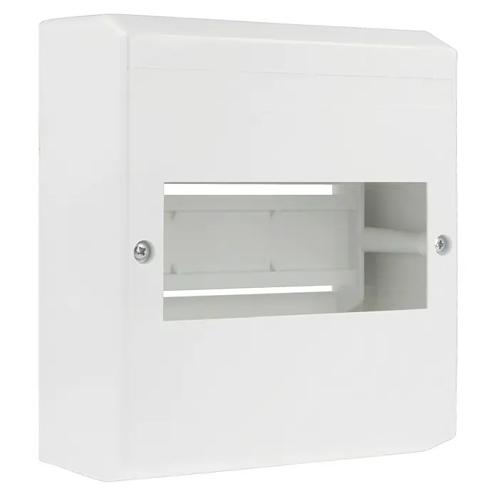 F-tronic Automatenkasten - Anzahl Reihen: 1 Stk., 14 x 6,5 cm, Weiß, Anzahl Module: 6 Stk. - Weiße Aufputz-Unterverteilung mit rechteckigem Ausschnitt zur Montage von Sicherungen und Schaltern im Innenbereich.