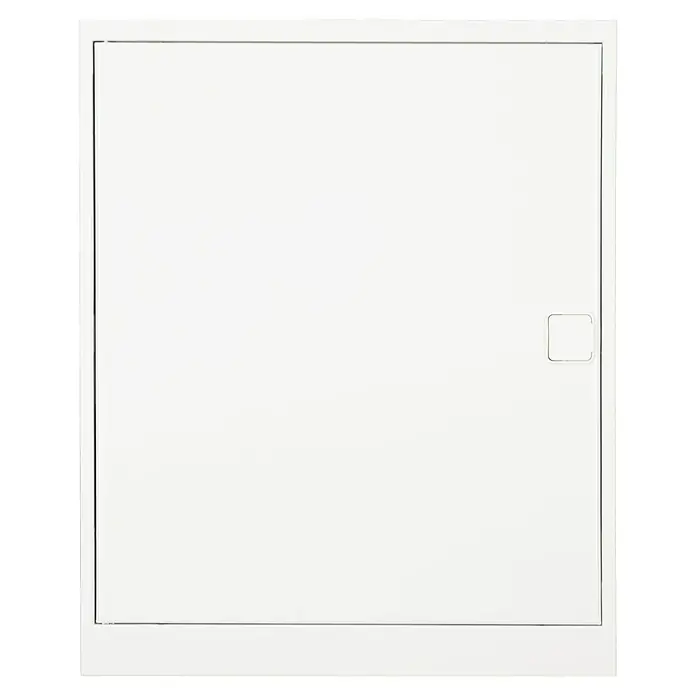 Gewiss Aufputz-Verteiler - Anzahl Reihen: 2 Stk., 30 x 37 cm, Weiß - Eine weiße, verschlossene Tür, möglicherweise ein Wandschrank oder eine Revisionsklappe mit einem einfachen Griff.