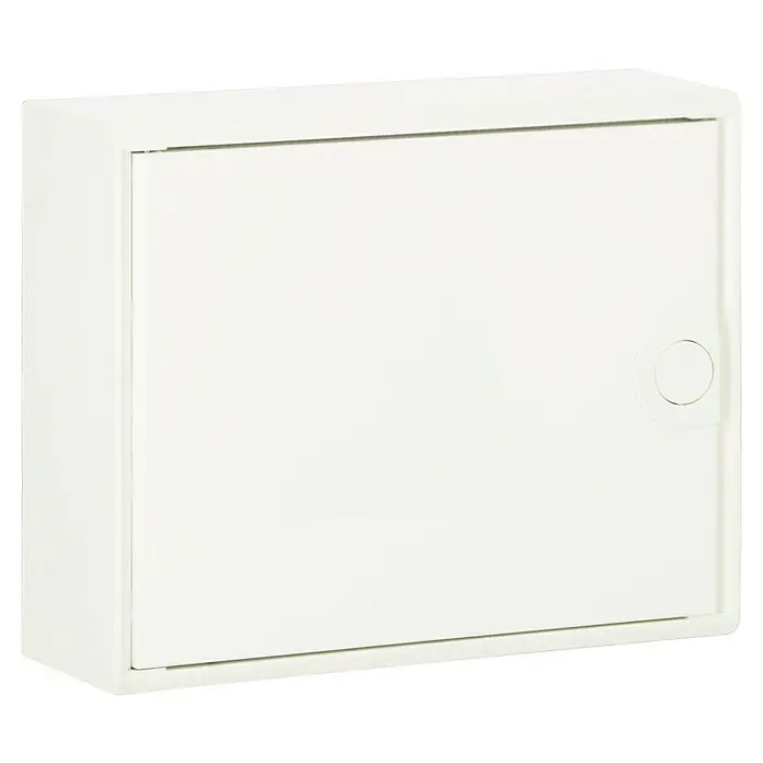Hager Aufputz-Verteiler Volta VA12CN + Tür VA12T - Anzahl Reihen: 1 Stk., 30,5 x 24,5 cm, Rein­weiß - Eine weiße Aufputz-Feuchtraumverteiler-Box, ideal für den Innenbereich, bietet praktischen und sicheren Stromschutz.