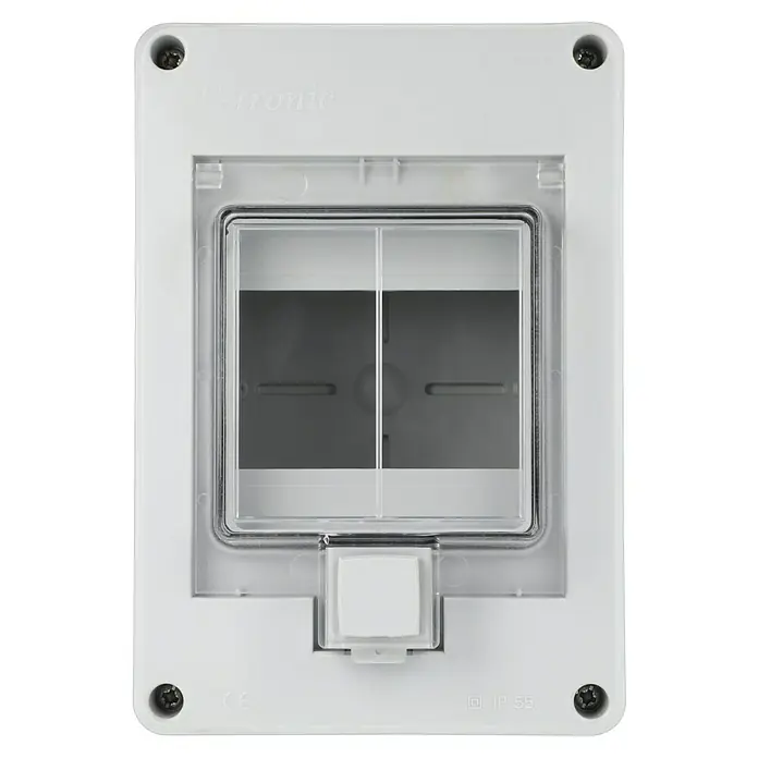 Aufputz-Verteiler - Anzahl Reihen: 1 Stk., 12,5 x 18 cm, Grau - Ein weißer, wasserdichter Verteilerkasten mit transparentem Deckel, ideal für den sicheren Schutz von elektrischen Komponenten im Außenbereich.