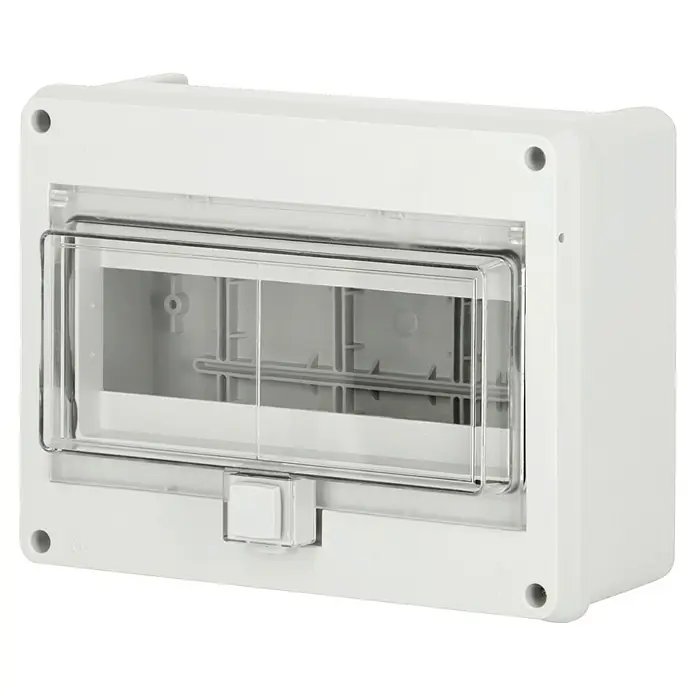 F-tronic Aufputz-Verteiler Feuchtraum - Anzahl Reihen: 1 Stk., 23 x 9 cm, Grau - Kunststoff-Verteilerkasten mit transparenter Tür für den Innenbereich. Perfekt für elektrische Installationen.