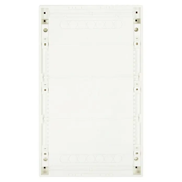 Hager Aufputz-Verteiler Volta VA36CN + Tür VA36T - Anzahl Reihen: 3 Stk., 30,5 x 51,5 cm, Rein­weiß - Weißer Schaltschrankeinsatz mit Aussparungen für die Installation von elektrischen Komponenten, ideal für den Einbau in Verteilerkästen.