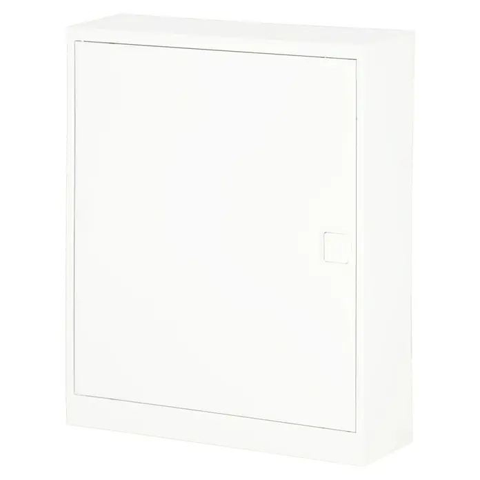 Gewiss Aufputz-Verteiler - Anzahl Reihen: 2 Stk., 30 x 37 cm, Weiß - Aufnahme eines weißen Verteilerkastens mit rechteckiger Form und einem kleinen Griff an der rechten Seite.
