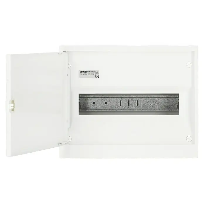 Gewiss Aufputz-Verteiler - Anzahl Reihen: 1 Stk., 24,5 x 9,5 cm, Weiß - Verteilerkasten mit offener Tür, weiße Farbe. Für die sichere Installation von elektrischen Komponenten und Schutz vor äußeren Einflüssen.