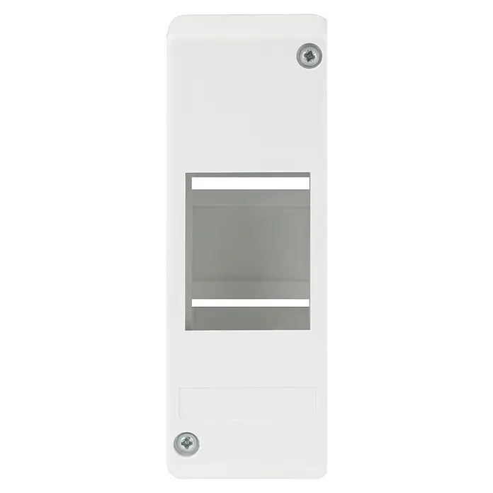 F-tronic Automatenkasten - Anzahl Reihen: 1 Stk., 5 x 6,5 cm, Weiß, Anzahl Module: 2 Stk. - Aufnahme eines weißen, rechteckigen, modularen Wand-Einbaurahmens mit Schraubenbefestigungen und rechteckiger Aussparung zur Installation von Geräten.