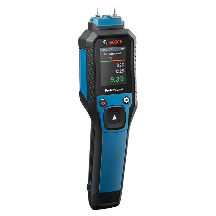 Bosch Feuchtigkeitsmessgerät GMP 2-15 - Messgenauigkeit: Umgebungstemperatur typisch: +/- 1 °C, Mit Batterien - Das Bosch Professional Holzfeuchtemessgerät GMS 100 M ist ein digitales Messgerät zur Bestimmung der Holzfeuchte.