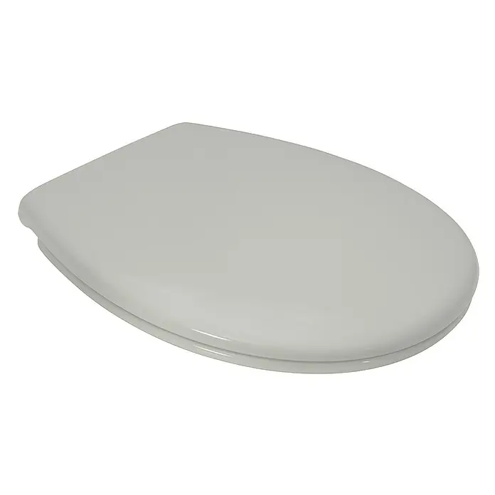 Calmwaters WC-Sitz Original - Duroplast, Grau, Mit Absenkautomatik - Nahaufnahme eines grauen Toilettendeckels, der ein schlichtes und funktionales Design für moderne Badezimmer zeigt.
