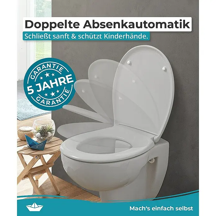 Calmwaters WC-Sitz Original - Duroplast, Grau, Mit Absenkautomatik - Bild eines modernen Wand-WC mit Absenkautomatik und 5 Jahren Garantie. Schliesst sanft und schützt Kinderhände.