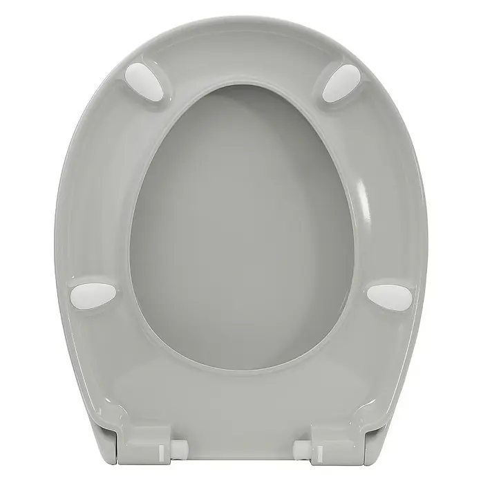 Calmwaters WC-Sitz Original - Duroplast, Grau, Mit Absenkautomatik - Grauer WC-Sitz mit ovaler Öffnung und weißen Puffern für Komfort und Stabilität. Perfekt für jedes Badezimmerdesign.