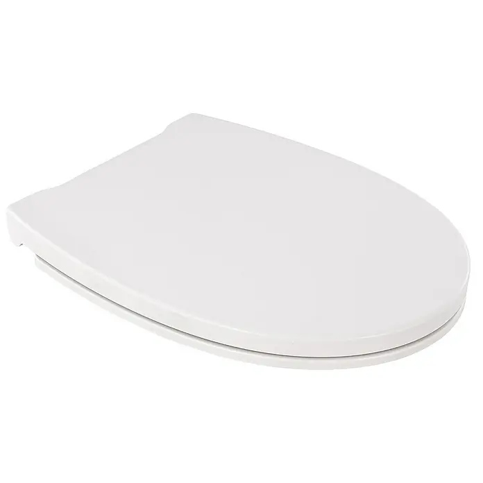 Calmwaters Kinder WC-Sitz Family - Duroplast, Weiß - Nahaufnahme eines weißen WC-Sitzes mit sanft geschwungenen Linien und einer glänzenden Oberfläche, ideal für moderne Badezimmer.