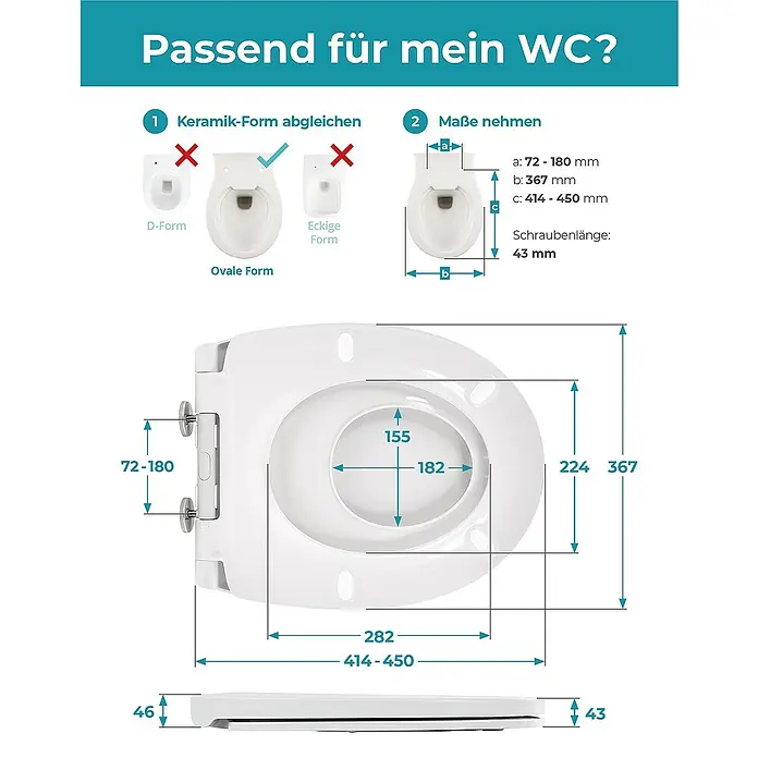 Calmwaters Kinder WC-Sitz Family - Duroplast, Weiß - Abbildung eines WC-Sitzes mit den Maßen und Formen zur Auswahl.