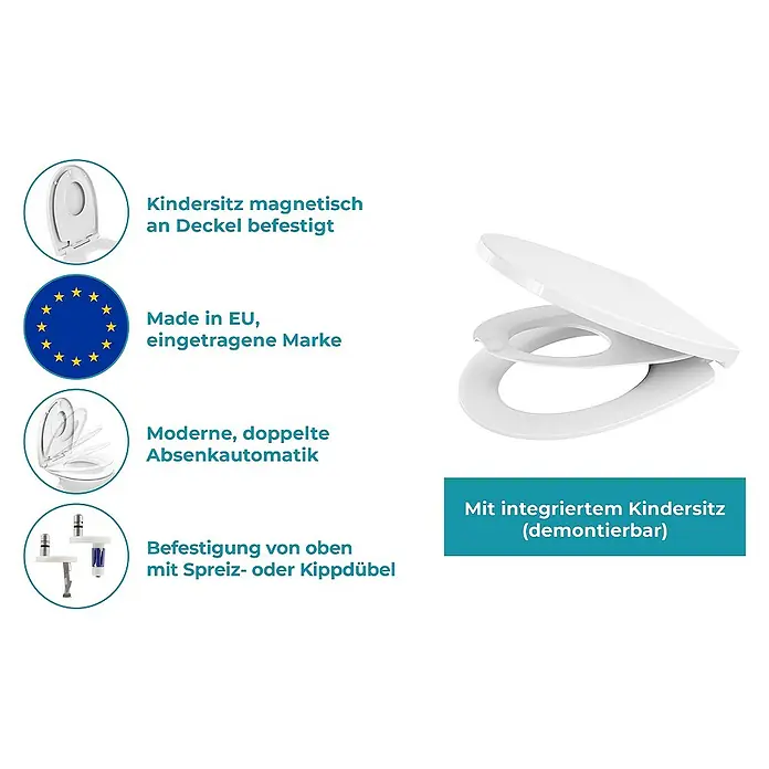 Calmwaters Kinder WC-Sitz Family - Duroplast, Weiß - Abbildung eines weißen Toilettensitzes mit integriertem Kindersitz.