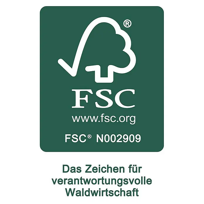 Kai Wiechmann Gartenliege - Naturbelassen, Holz, Rollbar - Das grüne FSC-Siegel mit einem Baum-Logo, das für verantwortungsvolle Waldwirtschaft steht.