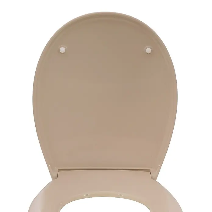 Calmwaters WC-Sitz Original - Duroplast, Beige, Mit Absenkautomatik - Nahaufnahme eines beigen Toilettensitzes mit Deckel, der die sanften Konturen und das schlichte Design hervorhebt. Ideal für jedes Badezimmer.