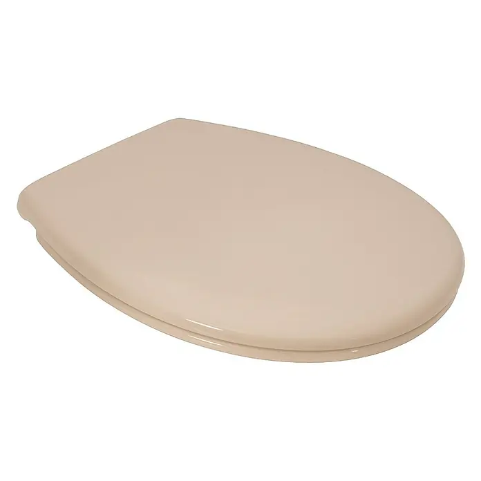 Calmwaters WC-Sitz Original - Duroplast, Beige, Mit Absenkautomatik - Nahaufnahme eines beigen Toilettendeckels. Schlichtes Design, das in jedes Badezimmer passt.
