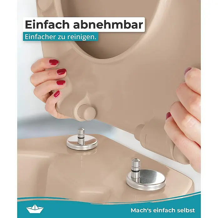 Calmwaters WC-Sitz Original - Duroplast, Beige, Mit Absenkautomatik - Das Bild zeigt einen leicht abnehmbaren Toilettensitz zur einfachen Reinigung. Praktisch und hygienisch für jedes Badezimmer.