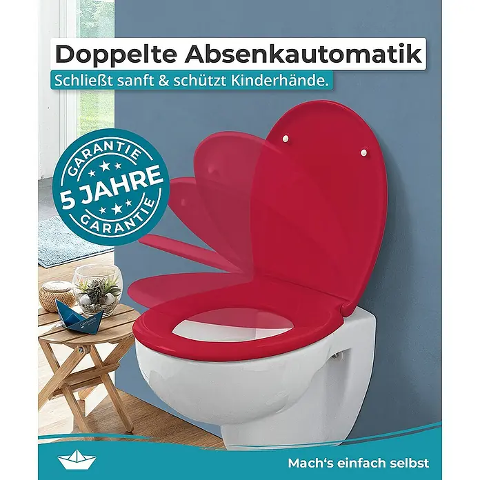Calmwaters WC-Sitz Original - Duroplast, Rot, Mit Absenkautomatik - Roter Toilettensitz mit Absenkautomatik für sanftes Schließen und Schutz von Kinderhänden. 5 Jahre Garantie inklusive.