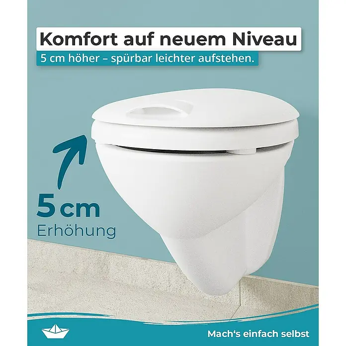 Calmwaters WC-Sitz Erhöht - Duroplast, Weiß, Mit Absenkautomatik - Erhöhte Toilette für mehr Komfort. Das WC ist um 5 cm erhöht, was das Aufstehen erleichtert.