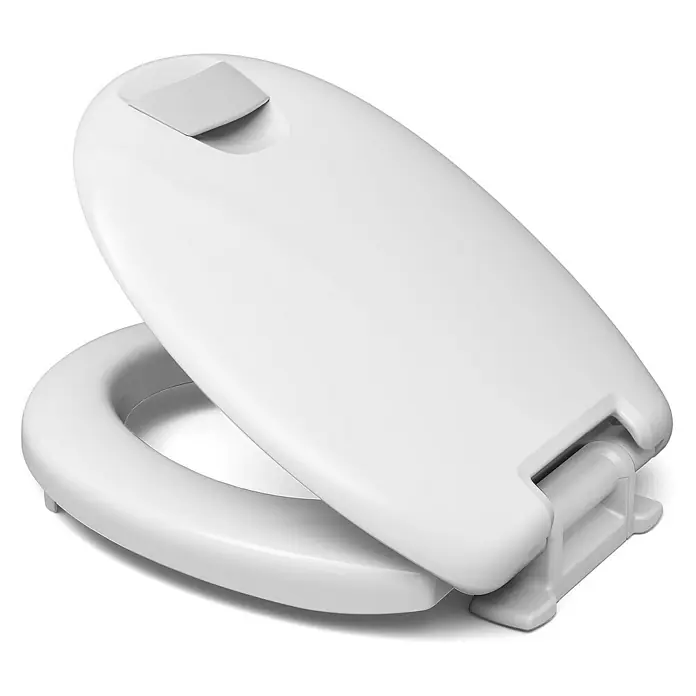 Calmwaters WC-Sitz Erhöht - Duroplast, Weiß, Mit Absenkautomatik - Ein weißer Toilettensitz mit Deckel in geöffneter Position, ideal für jedes Badezimmer.