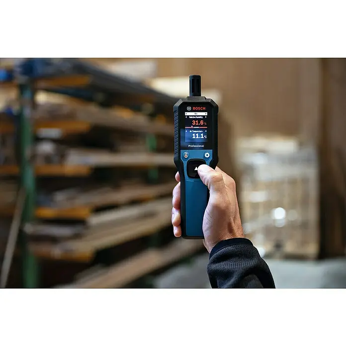 Bosch Thermo-Hygrometer GDH 1-17 - Mit Batterien - Der Bosch Professional Thermo-Hygrometer misst präzise Temperatur und Luftfeuchtigkeit. Ideal für Profis zur Überwachung von Umgebungsbedingungen.