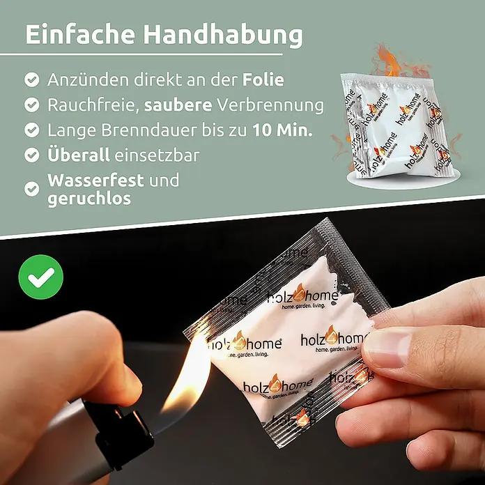 holz4home Grillanzünder -  - Produktbild des Holz Home Feueranzünders in Folie, der einfach und sauber anzuwenden ist.