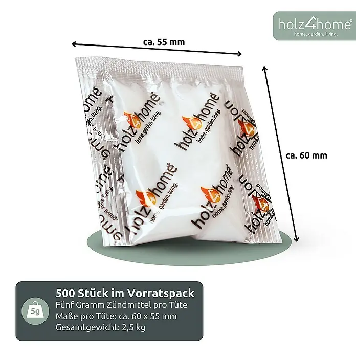 holz4home Grillanzünder -  - Bild einer Einzelverpackung Holz4home Anzünder mit Größenangabe.